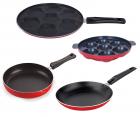 Nirlon Non-Stick Aluminium Cookware Set, 4-Pieces, Red