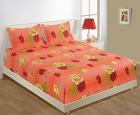 Skipper Floral Cotton Single Bedsheet with 2 Pillow Covers - Orange