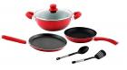 Nirlon Aluminium Kitchen Craft Cookware Set, 6-Pieces, Red