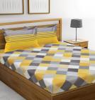 Ahmedabad Cotton 144 TC Cotton Bedsheet with 2 Pillow Covers - King Size, Yellow and Grey