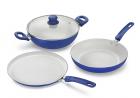 Prestige Marble Induction Base Non- Stick Aluminium Kadai Set, 3-Pieces, Blue