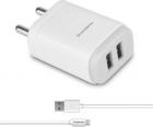 Ambrane AWC-22 2.1A Dual Port Fast Charger with Charge & Sync USB Cable Mobile Charger  (White, Cable Included)