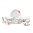 Cello Imperial Polka Drops Opalware Dinner Set, 33 Pieces, White