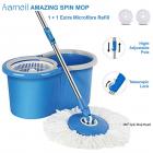 Aarneil 360 Spin Mop Bucket with Plastic Basket with 2 Refill Bucket with Wheel to Easy Moving (Medium, Random Colour)