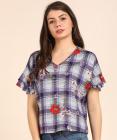 AND  Casual Short Sleeve Printed Women Blue Top