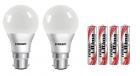 Eveready Base B22D 3-Watt LED Bulb (Pack of 2, Cool Day Light) with Free 4 AAA Alkaline Batteries