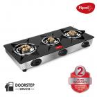 Pigeon by Stovekraft Favourite Glass Top 3 Burner Gas Stove, Manual Ignition, black