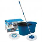 Primeway 360 Rotating Magic Mop and Bucket with 2 Microfiber Mop Heads, Solid Dark Blue