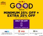 Minimum 25% off + Extra 25% off + Rs. 200 Cashback with Paytm Wallet