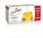 Santoor PureGlo Glycerine Soap with Almond Oil and Glycerine, 125g (Pack of 6) for Nourished Glowing Skin