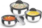 Milton Clarion Jr Stainless Steel Gift Set Casserole with Glass Lid, Set of 3,Steelplain