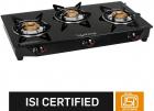 Lifelong 3 Burner Gas Stove, Black (Glass Top, ISI Certified)