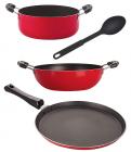 Nirlon Aluminium Cookware Set, 4-Pieces, Red and Black, 2.6mm_FT13_KD12_Spoon_Cass20