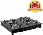 Lifelong Glass Top Gas Stove, 4 Burner Gas Stove, Black