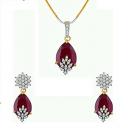 M Creation Gold Plated Ruby Colored Pendant Set For Women