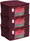 Kuber Industries 3 Piece Non Woven Saree Cover Set, Maroon (46 cm x 35 cm x 22 cm)