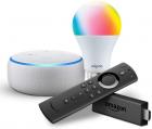 Echo Dot (White) bundle with Fire TV Stick and Wipro 9W smart bulb