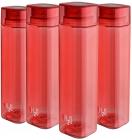 Cello H2O Squaremate Plastic Water Bottle, 1-Liter, Set of 4, Red