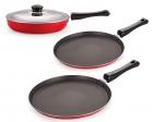 Nirlon Non-Stick Aluminium Cookware Set, 3-Pieces, Red (26_FT12_FP12_FT11)