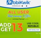 Rs 13 Cashback on adding Rs 13 On Mobikwik Wallet