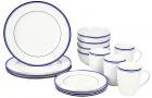 AmazonBasics 16-Piece Cafe Stripe Dinnerware Set (Blue)