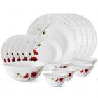 Larah by Borosil Red Carnations Opalware Dinner Set, 19-Pieces, White