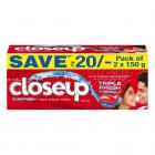 Closeup Everfresh+ Anti-Germ Gel Toothpaste Red Hot, Save Rs. 20, 2x150 g