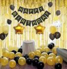 Crozier Happy Birthday Banner with 1 Golden Shiny Curtain Plus 2 Gold Star Foil Balloon with Combo pack of 20 Golden and Black metallic balloon set for Birthday Party Decoration Combo Set of 24