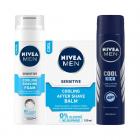 Nivea Sensitive Cooling Shaving Foam, 200ml and After Shave Balm, 100ml with Cool Kick Deodorant, 150ml