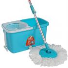 Gala Popular Spin Mop – With easy wheels, long handle, microfibre refill and water outlet – in Blue with White